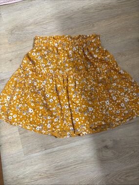 Cider Mustard Floral Smocked Mini Skirt